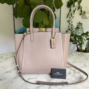 Coach 1941 Troupe Tote in Stone Glovetanned Leather & Brass with Crossbody 79468